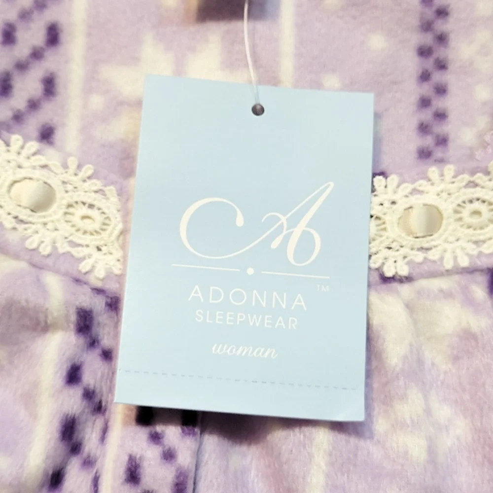 Adonna Purple and White Striped Fleece Long Sleeve Nightgown Women's Size 3X - Picture 7 of 10